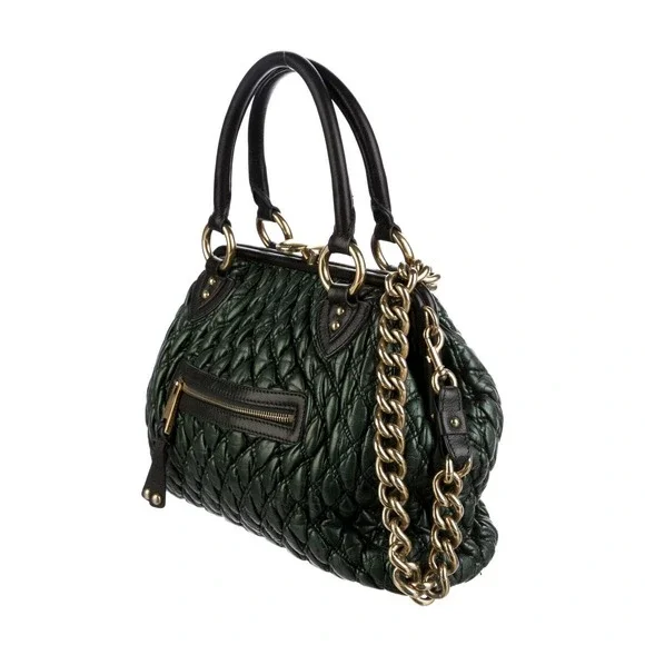 Marc Jacobs‎ Stam Bag Classic Quilted Satchel Shoulder Handbag Green Kiss Lock Shoulder Bags